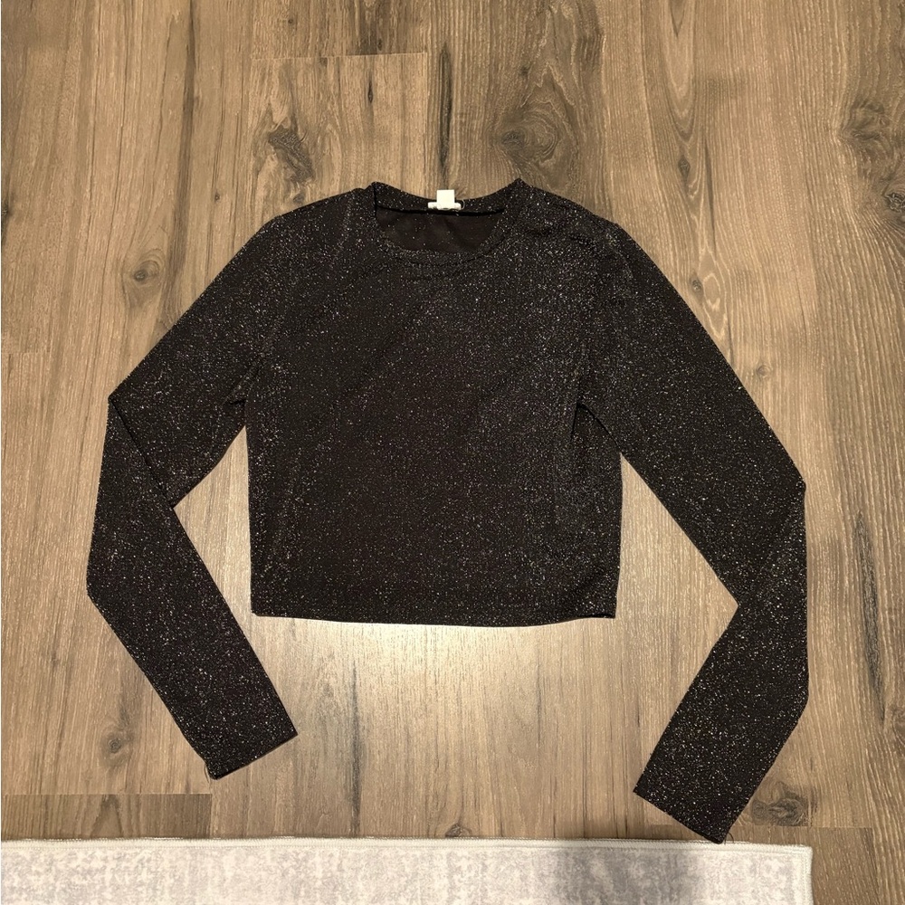 Black Sparkle Long-Sleeve Crop Top